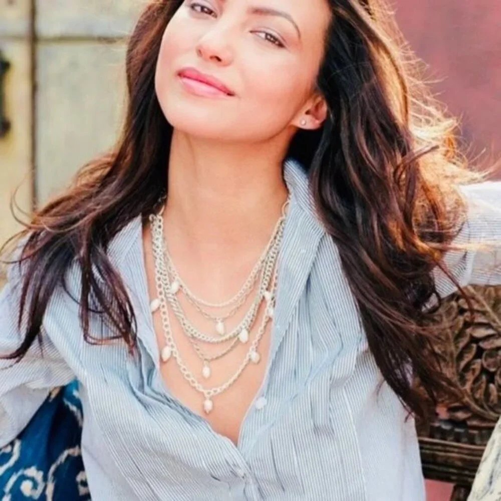 Stella & Dot Avery Multi-Strand Silver Tone and Pearl Necklace